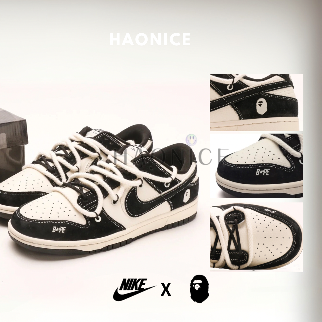 【HAO NICE】惡作劇特別款24SS Bape x Nike聯名🔥潮牌 經典logo熊貓色板鞋 休閒鞋 復古