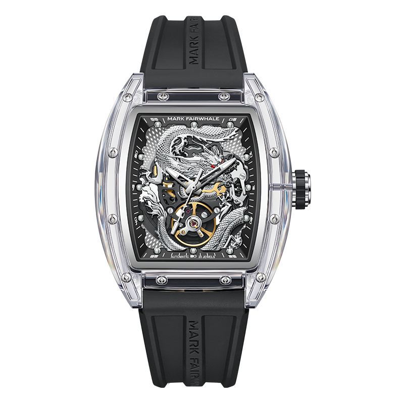 【Mark Fairwhale 馬克菲爾】FW-6990 山海經·祥龍系列 龍吟盛世瑞錶 酒桶款/夜光指針刻度 鏤空背蓋 機械錶