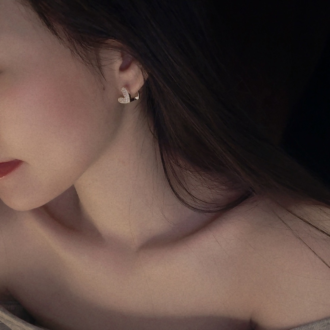 luv紅釉金鑽愛心雙面耳釦釘