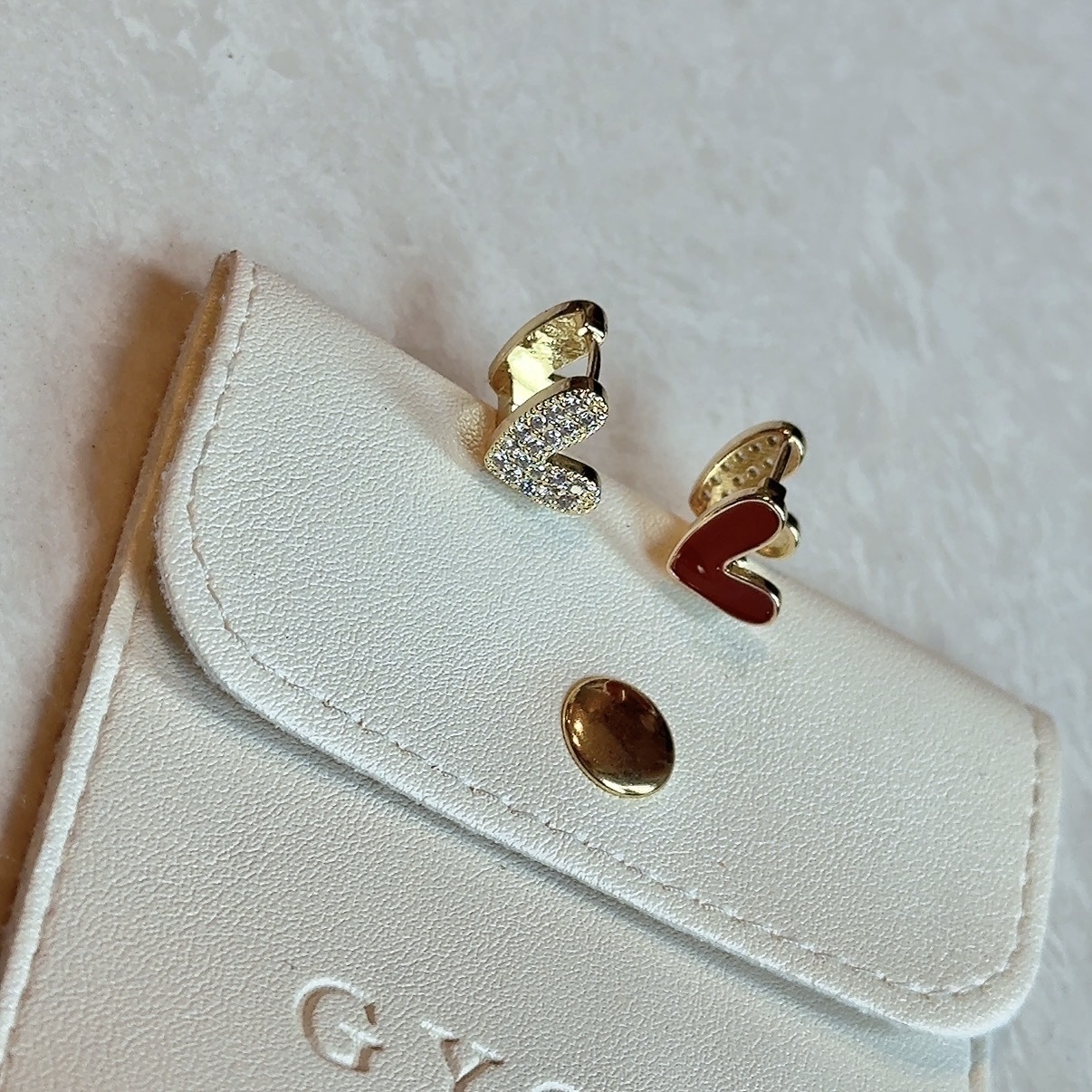 luv紅釉金鑽愛心雙面耳釦釘