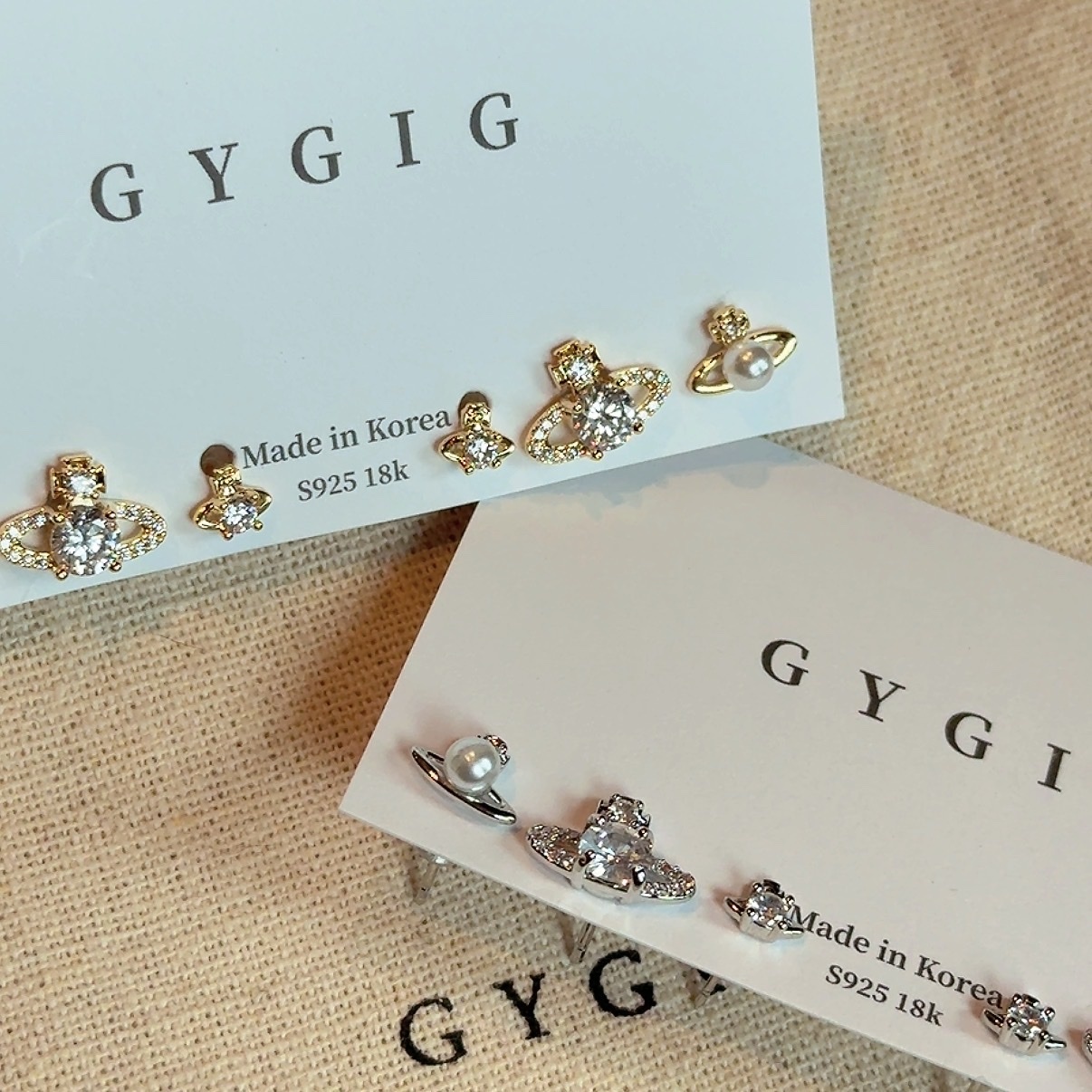 Gy 日常土星珍珠鋯石六件組”耳釘set