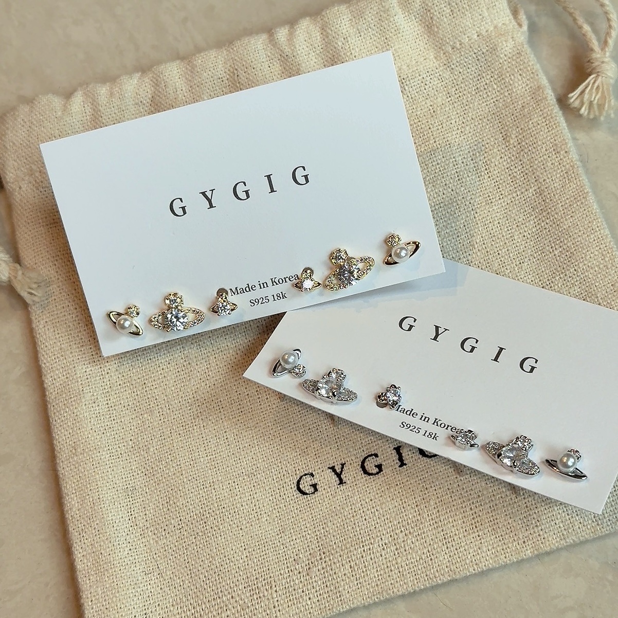 Gy 日常土星珍珠鋯石六件組”耳釘set