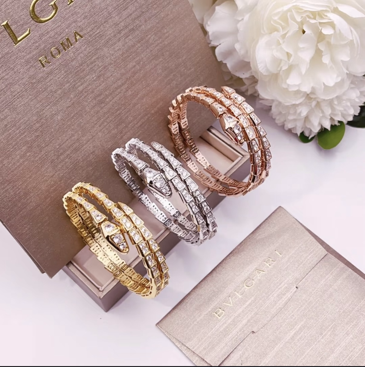 18k”personalized serpenti高奢滿鑽蛇三層定製手鐲