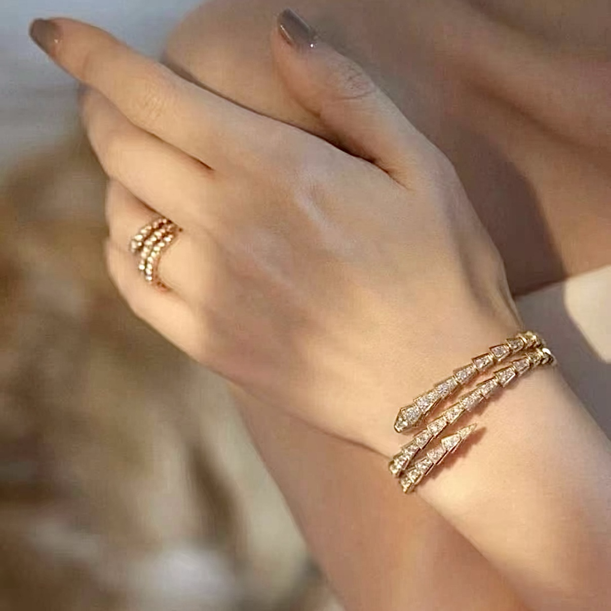 18k”personalized serpenti高奢滿鑽蛇三層定製手鐲