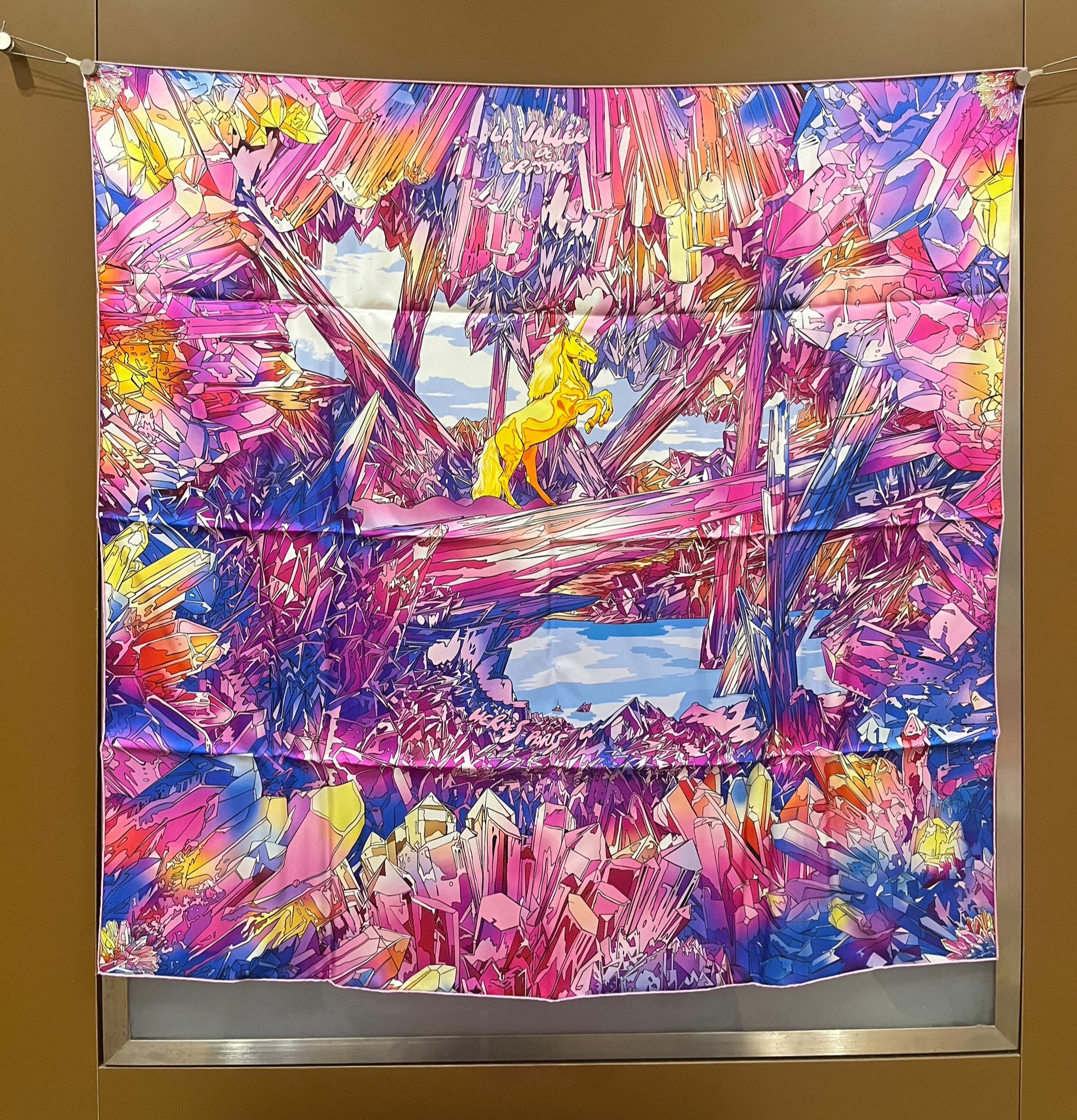 La vallee de cristal scarf 100% soie 90x90cm rose/bleu/jaune