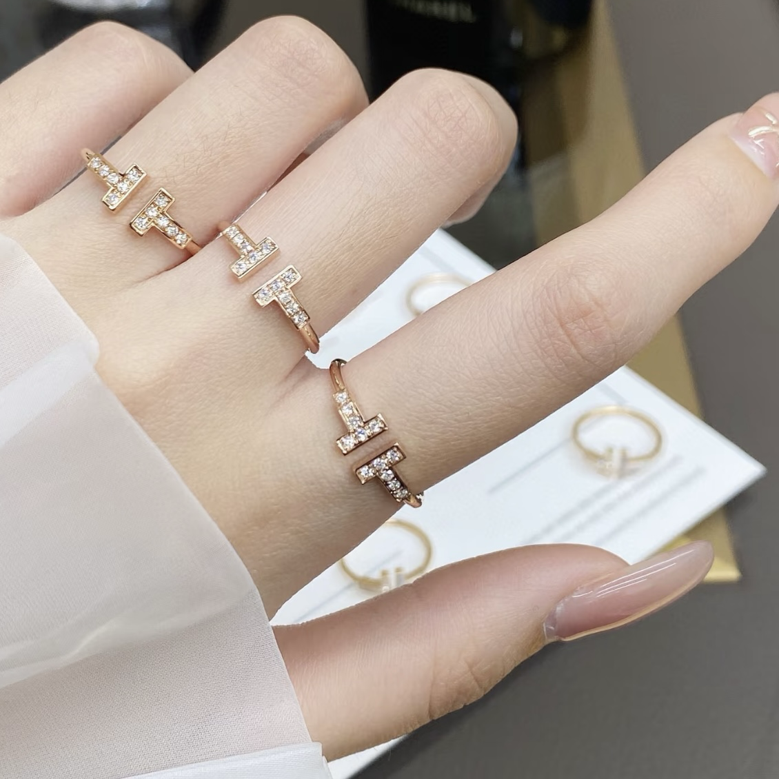 18k”personalized雙T經典滿鑽開口定製戒系列