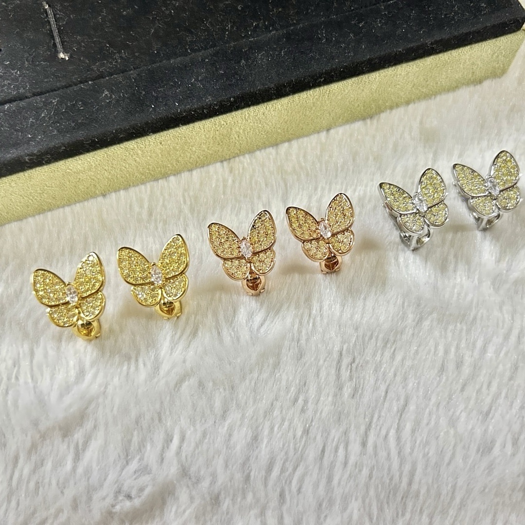 18k”va高奢滿鑽蝴蝶定製耳釘