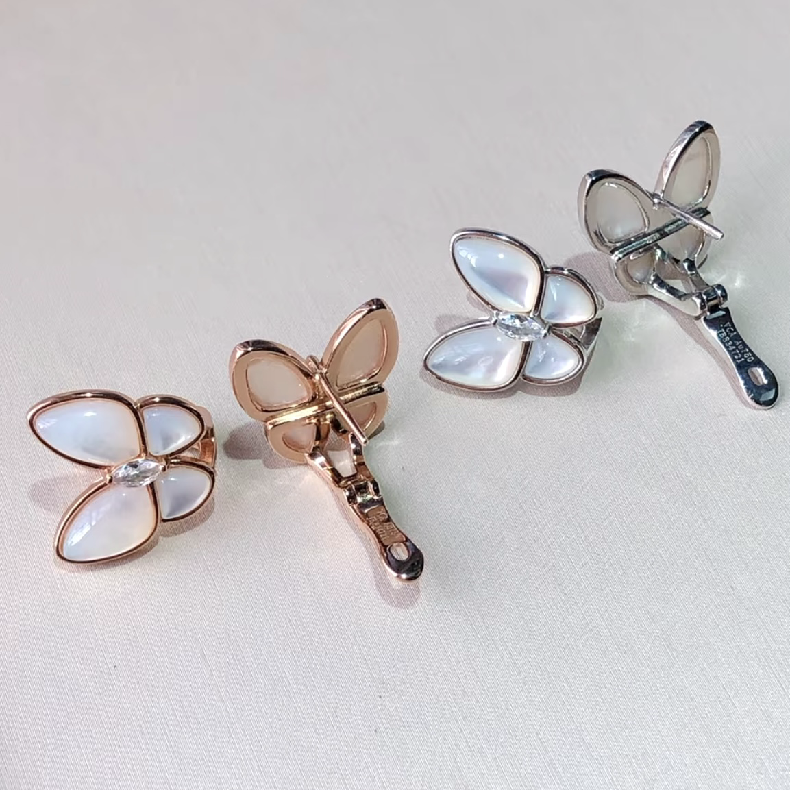 18k”va天然珍珠白母貝蝴蝶定製耳釘
