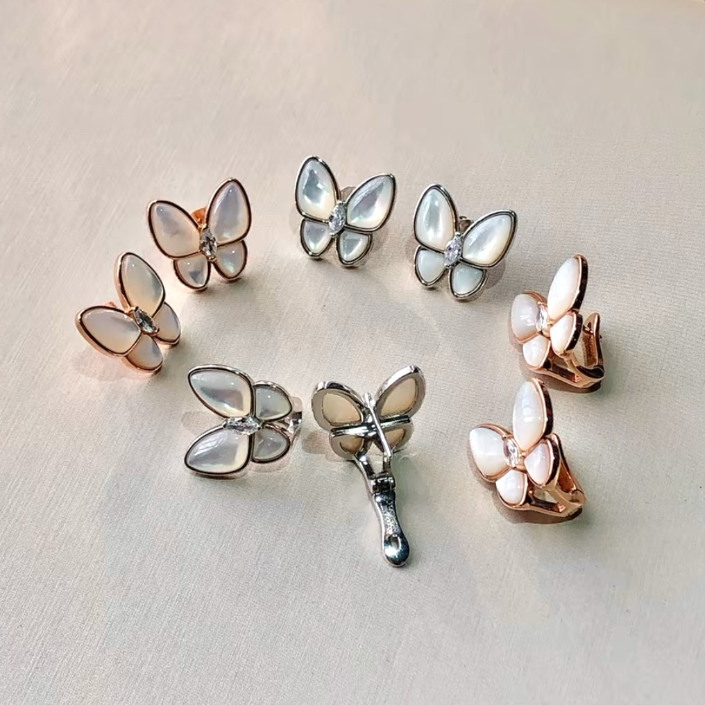 18k”va天然珍珠白母貝蝴蝶定製耳釘