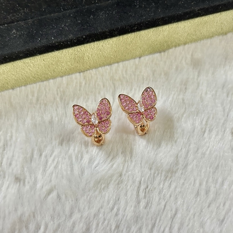 18k”va限定特殊粉鑽蝴蝶高奢定製耳釘