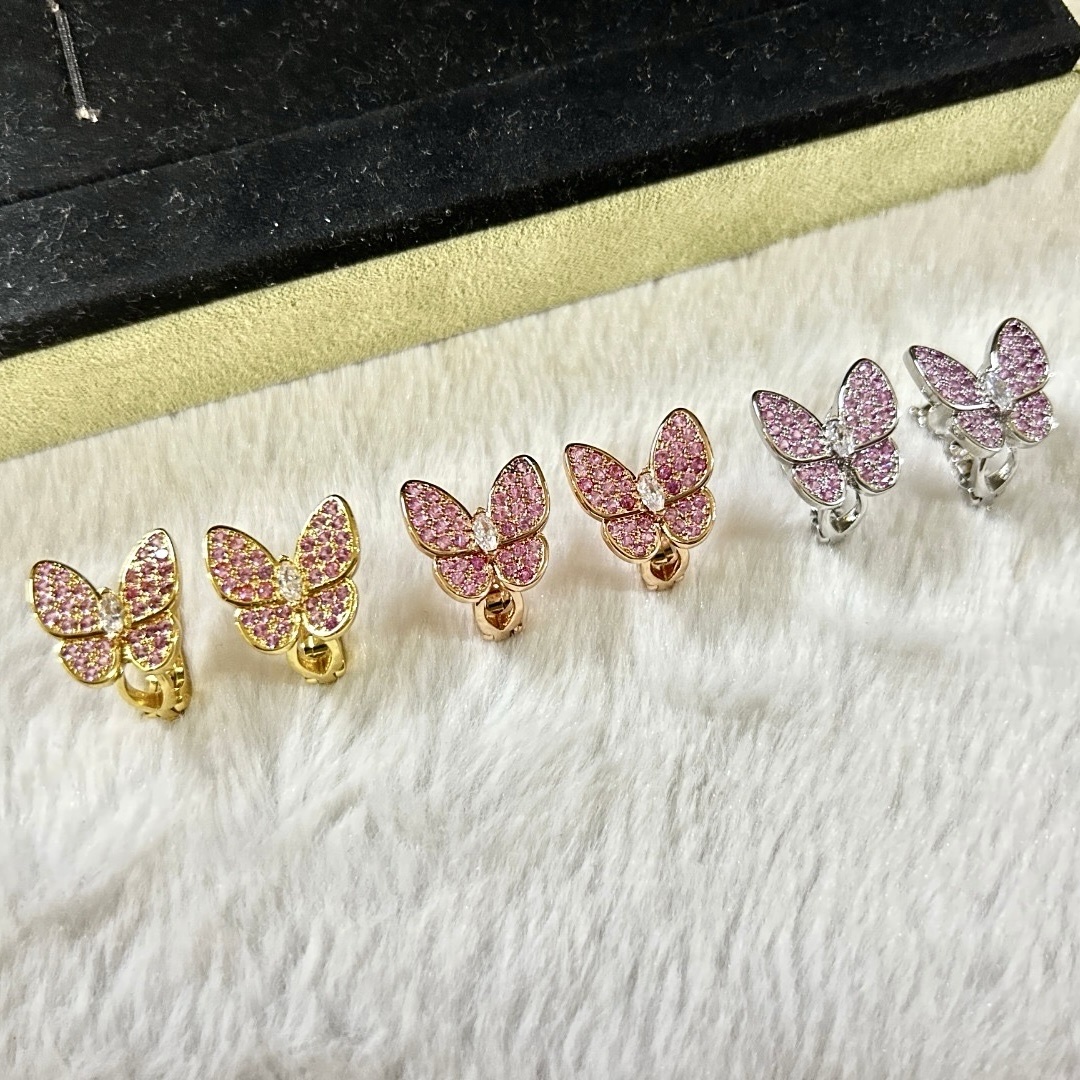 18k”va限定特殊粉鑽蝴蝶高奢定製耳釘