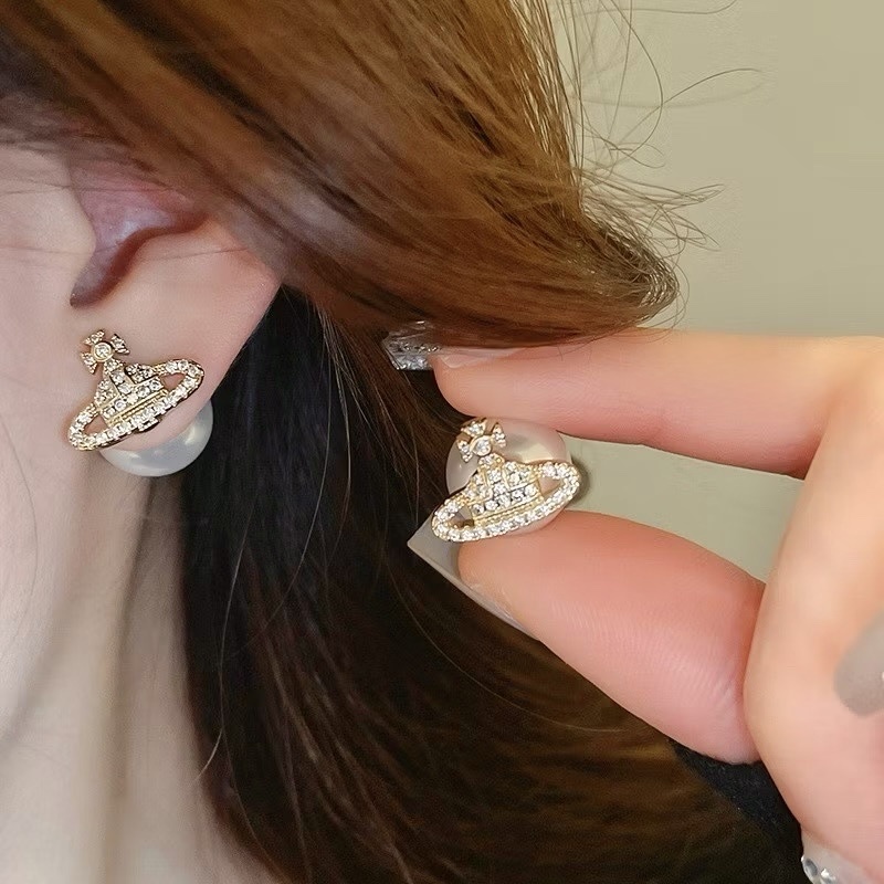 低奢金鑽珍珠土星夢幻珍珠系”後釦耳釘