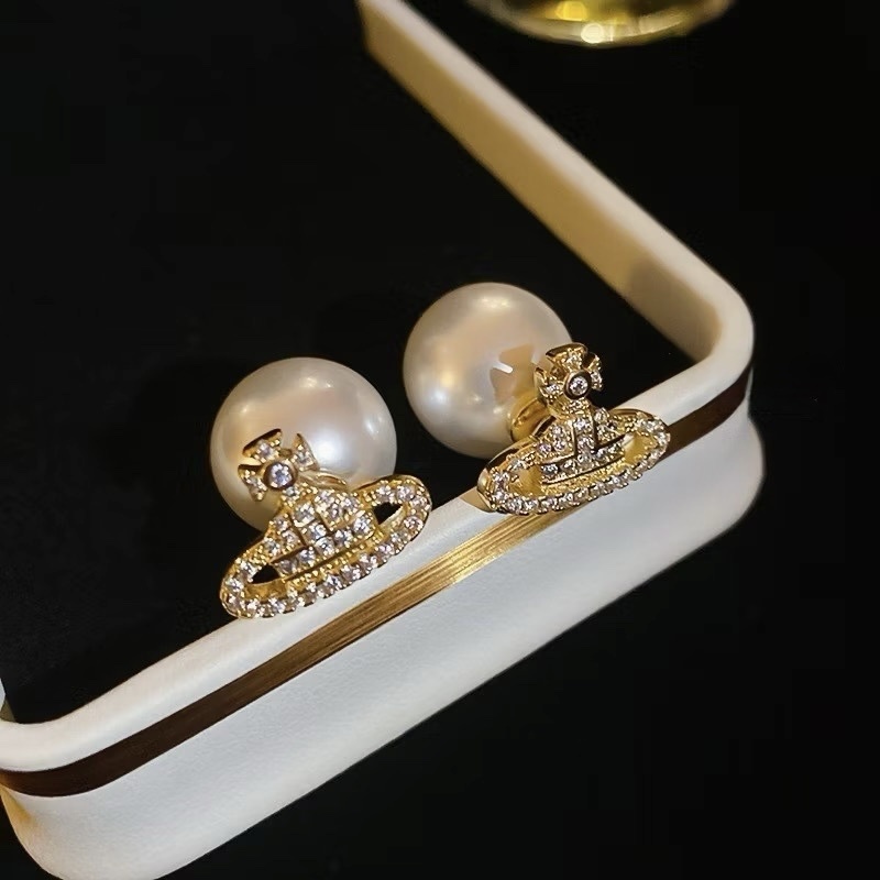 低奢金鑽珍珠土星夢幻珍珠系”後釦耳釘