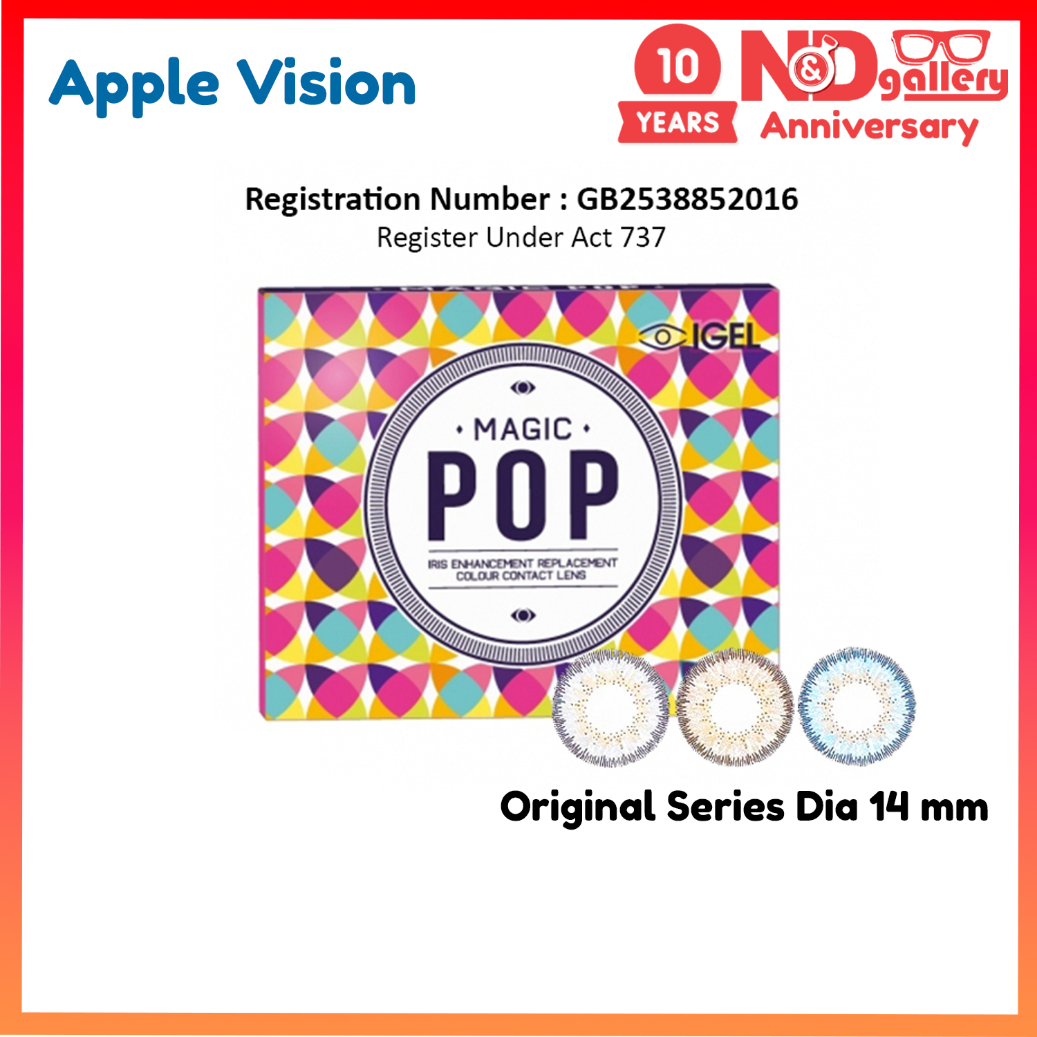 Magic Pop 1 Month Color Contact lens 14mm Natural Look , ORIGINAL SERIES ( Originl Blue , Original Grey , Original Hazel)