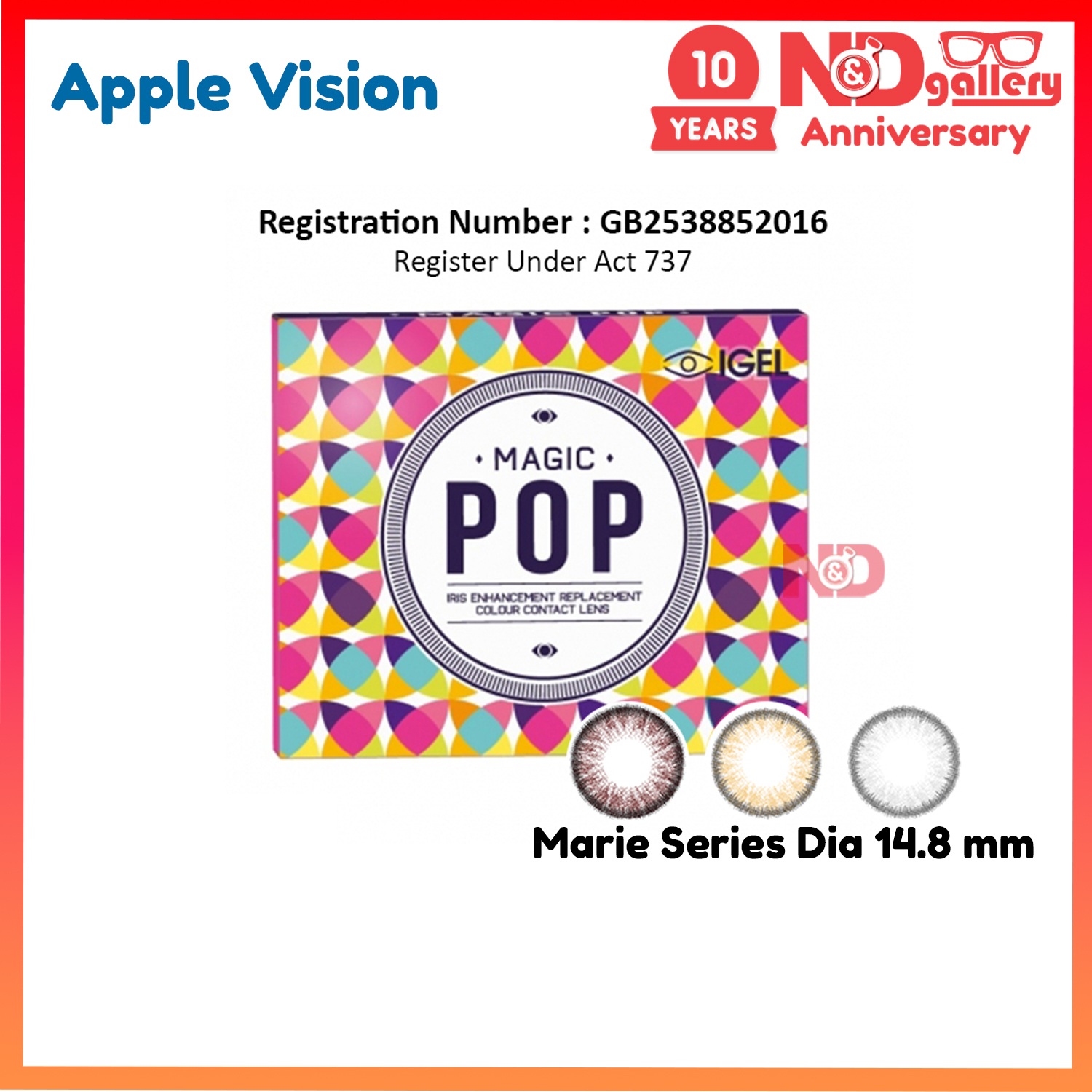 Magic POP 1 month Color Contact lens 2 pcs/Box ( Marie Series) 0.00 to -8.00DS Dia 14.8mm
