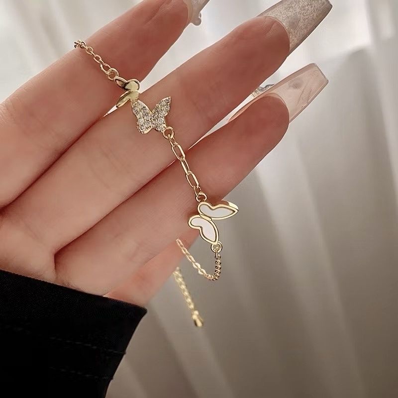 Butterfly夢幻白母貝低奢金鑽蝴蝶手鍊