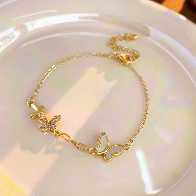 Butterfly夢幻白母貝低奢金鑽蝴蝶手鍊