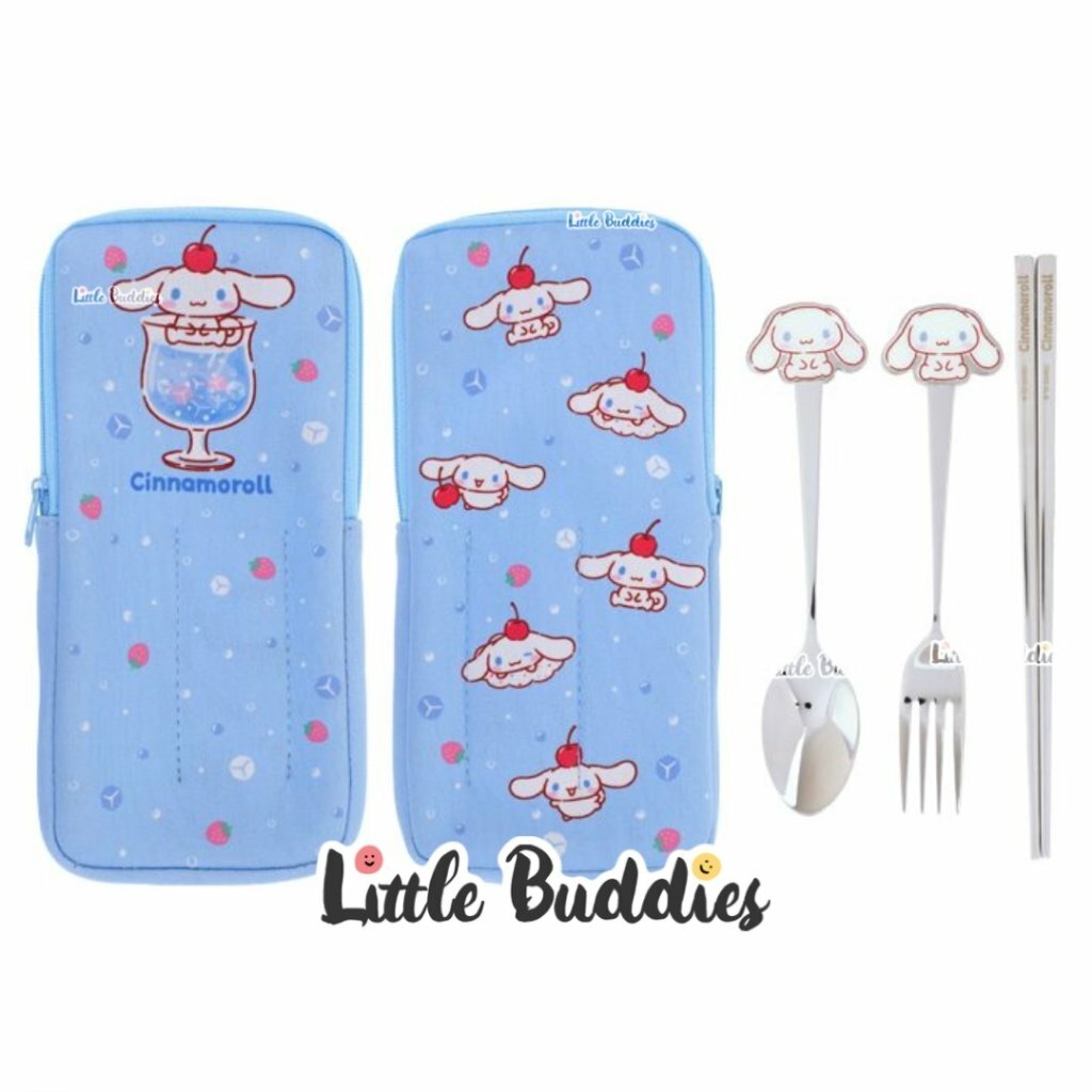 港版Sanrio 玉桂狗不鏽鋼餐具連收納袋 (匙+叉+筷子)