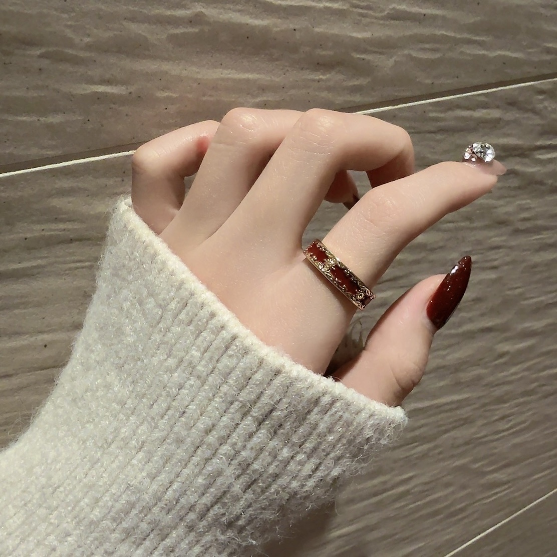 Gy”宮廷鏡”安可紅金鑽開口戒