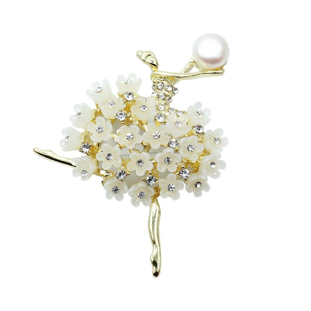 蓬蓬花裙 芭蕾舞者 天然珍珠 合金胸針