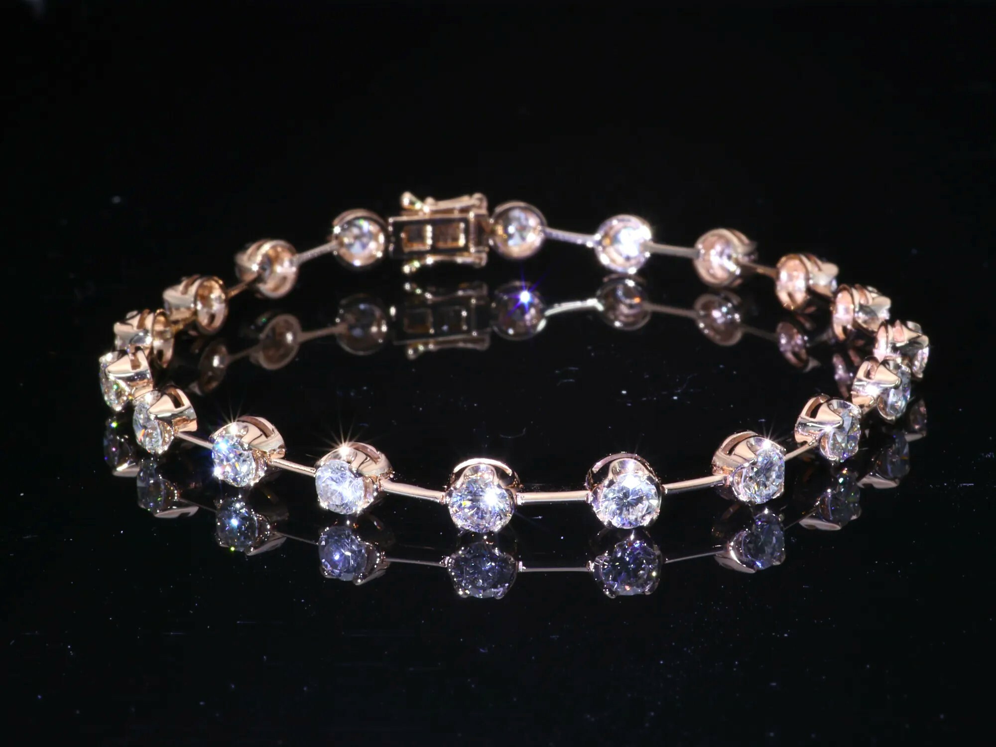 全新18K玫瑰金6卡6份鑽石手鍊