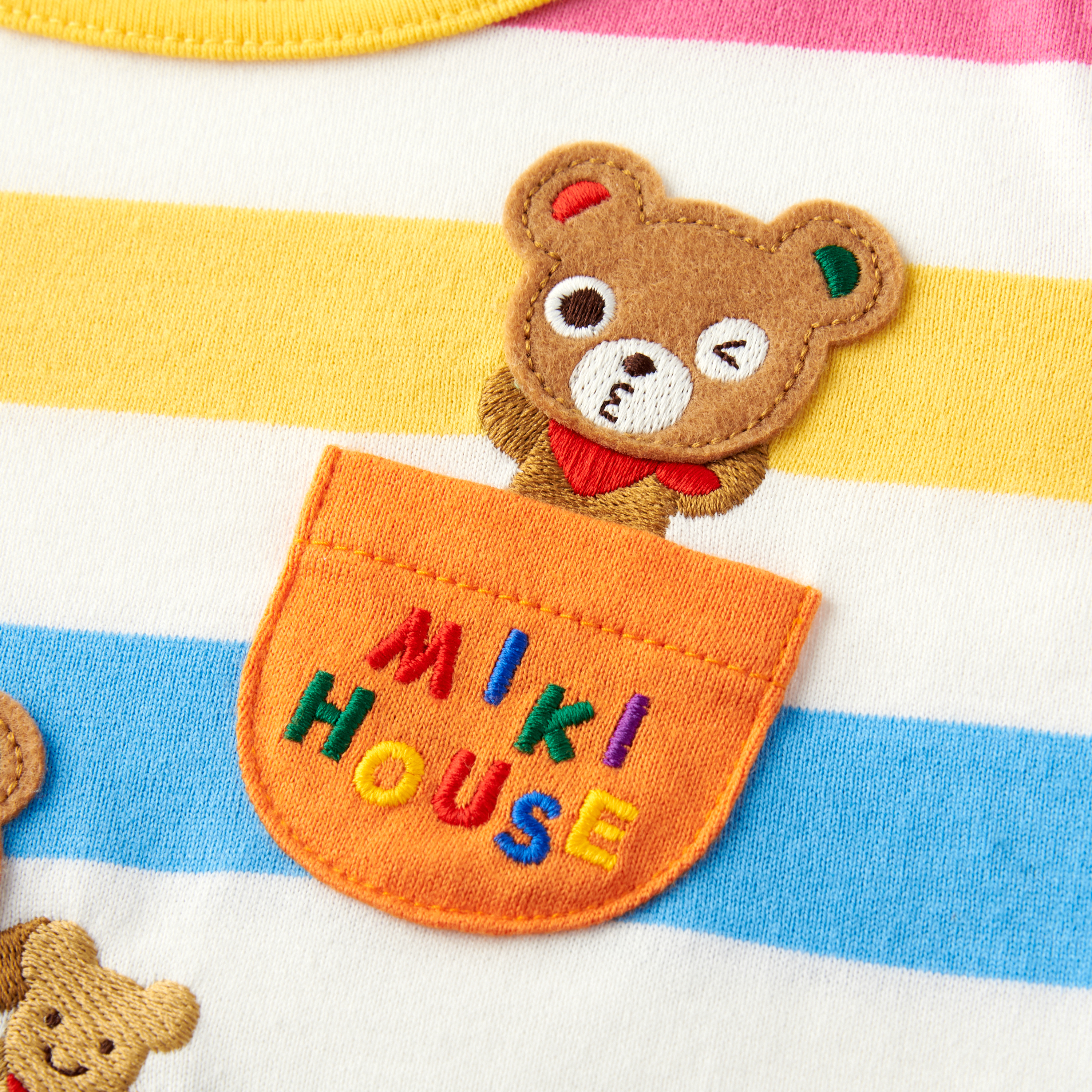 普奇熊趣味口袋條紋T 恤-黃