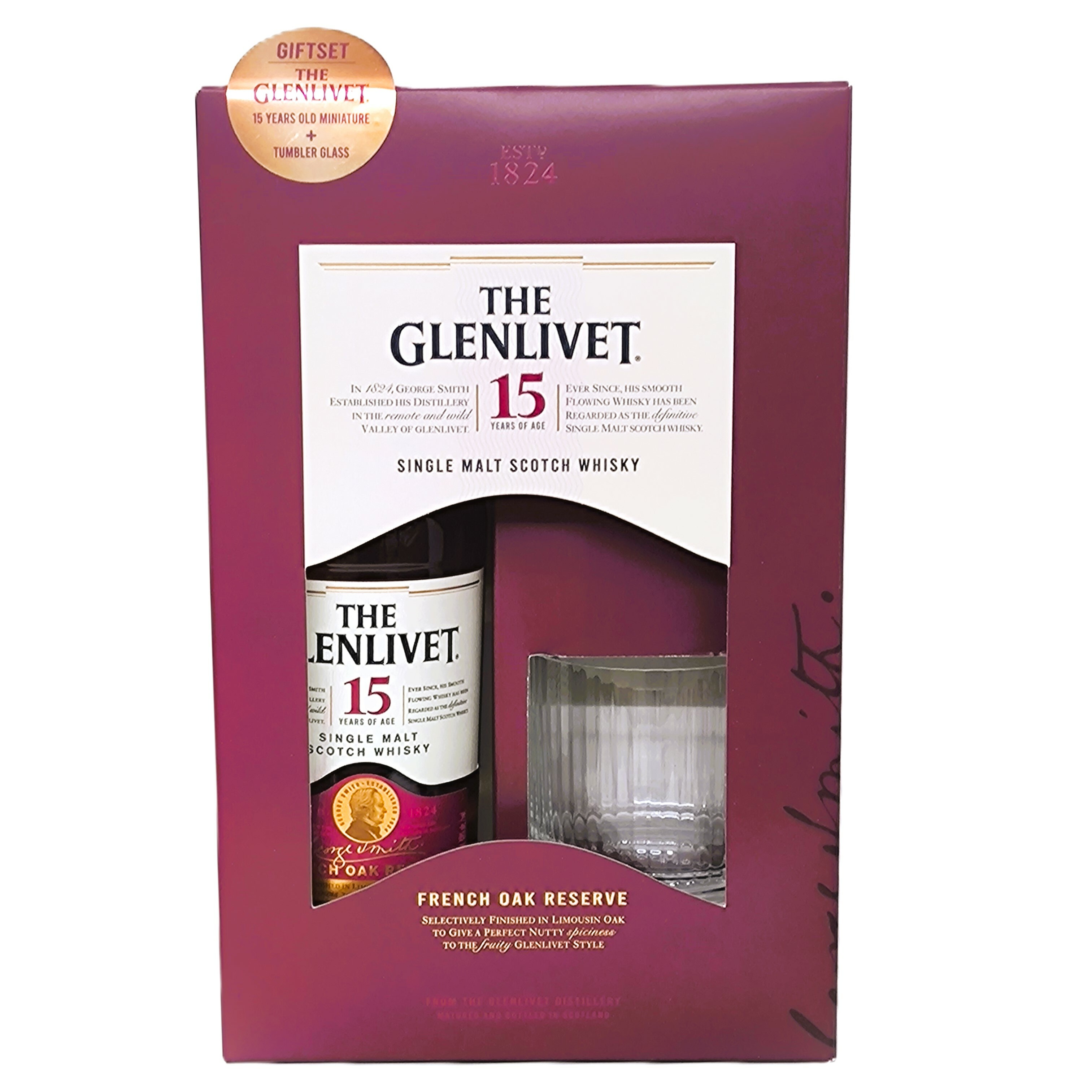 格蘭利威 15年 法國橡木珍藏 威士忌禮盒 (700mL + 50ml + 威士忌杯)