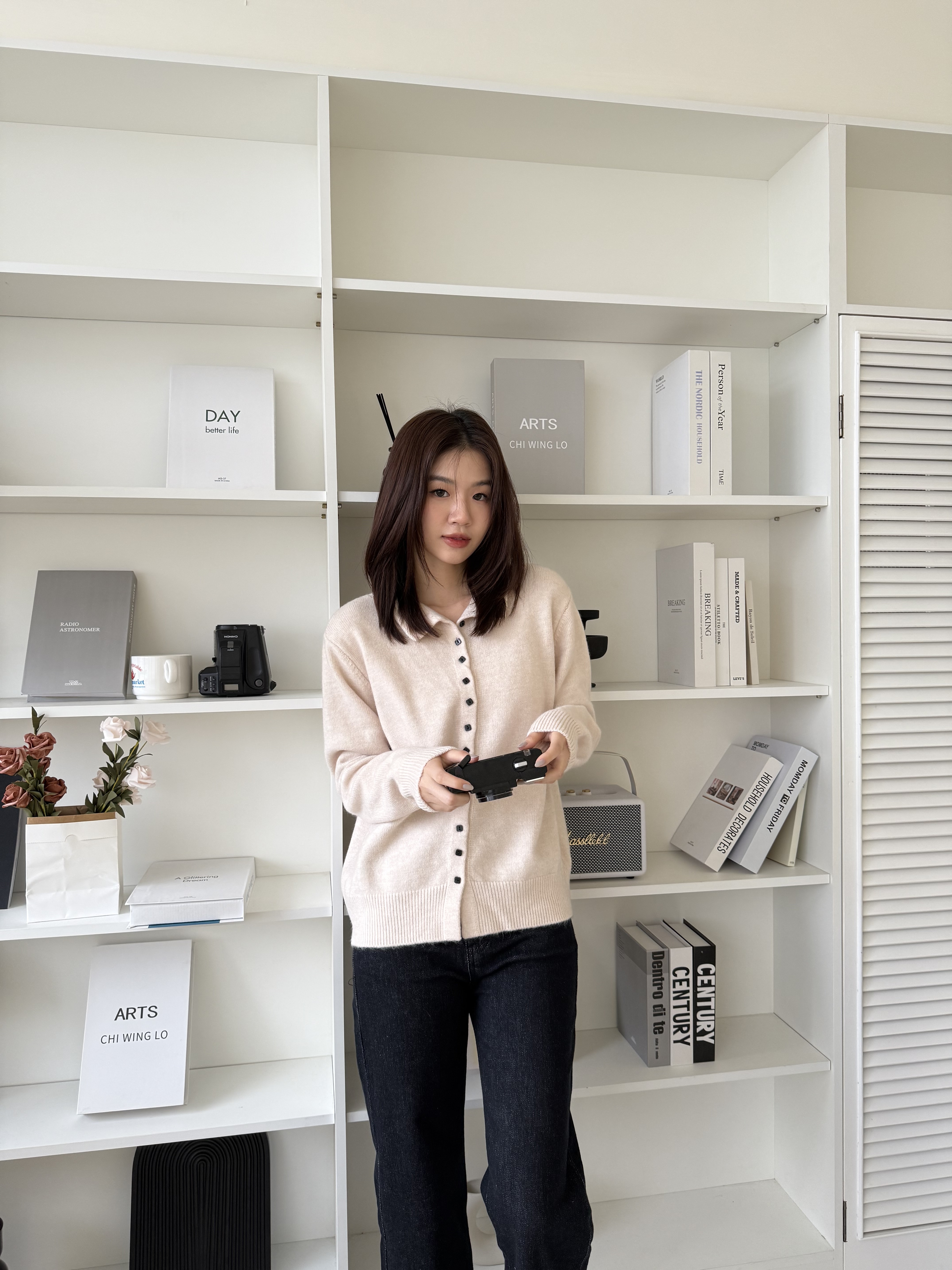 2603 小方釦半高領針織上衣