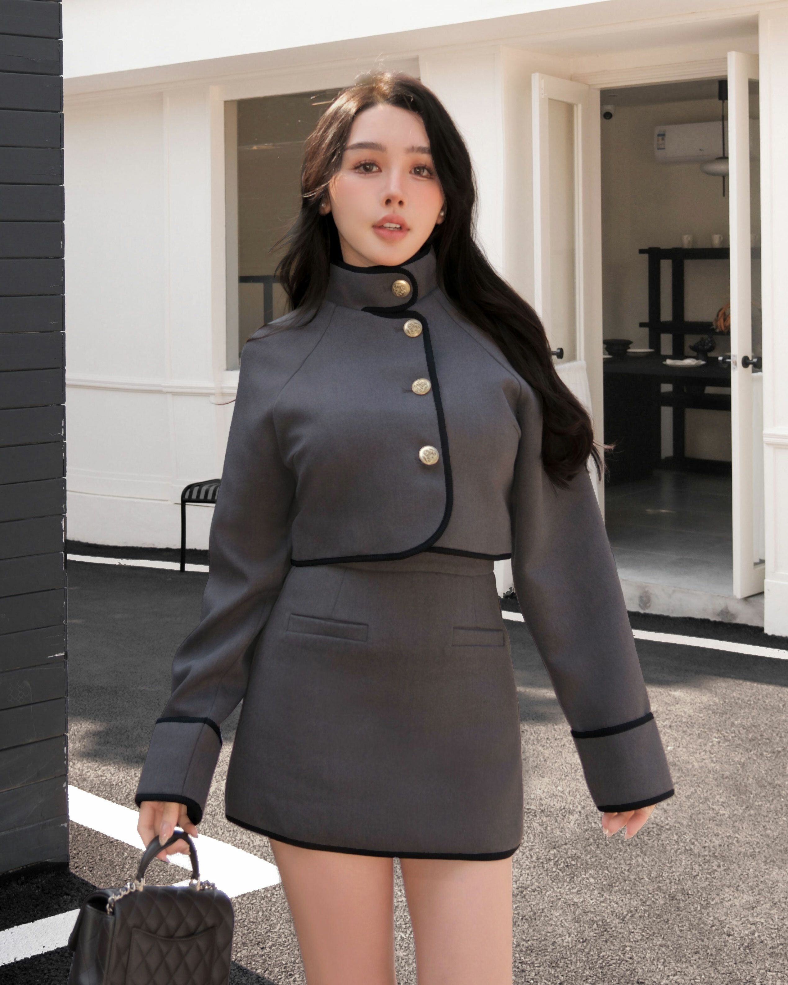 ⭒訂製-經典撞色立領金釦套裝