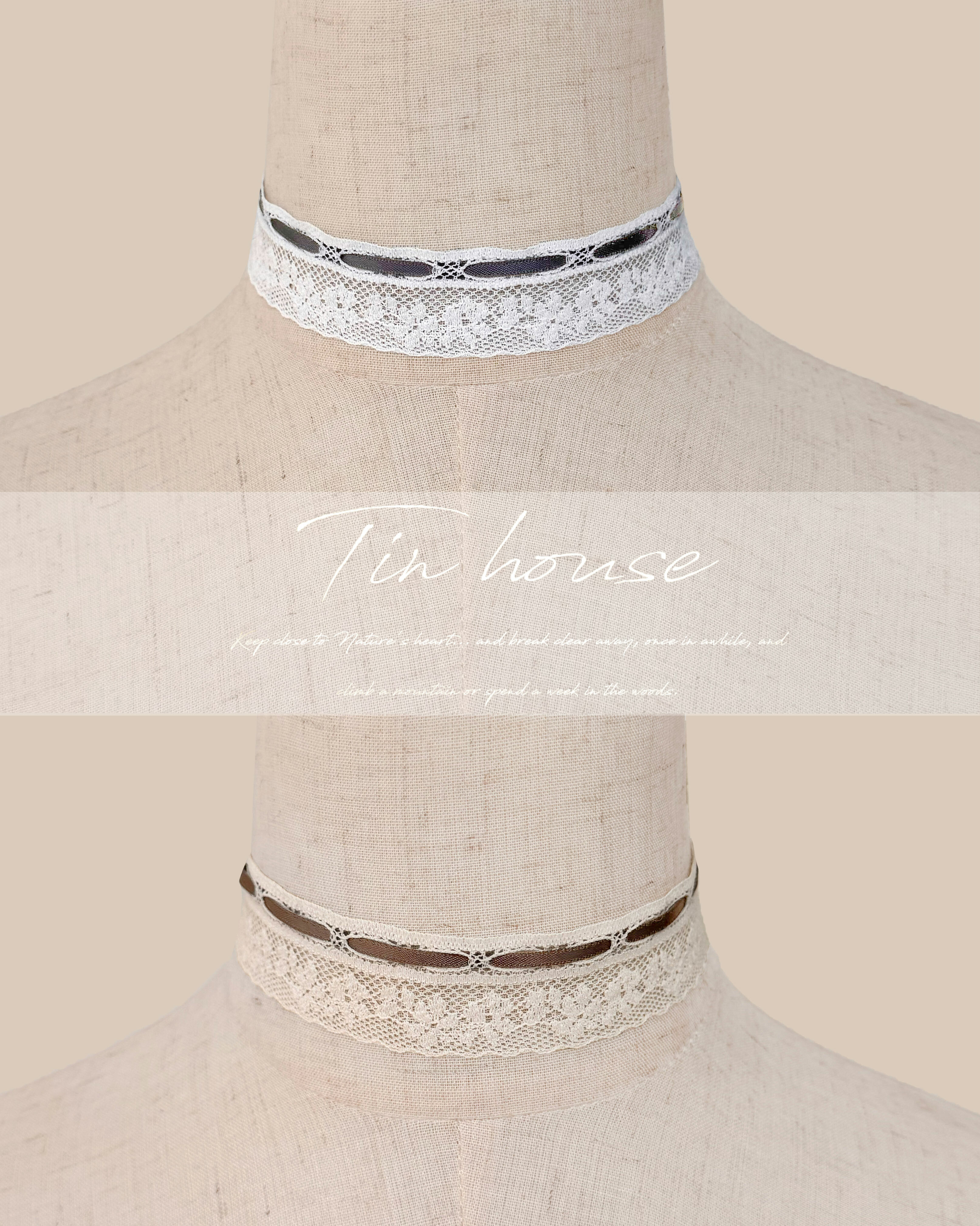 訂製-純欲撞色緞帶蕾絲頸鏈