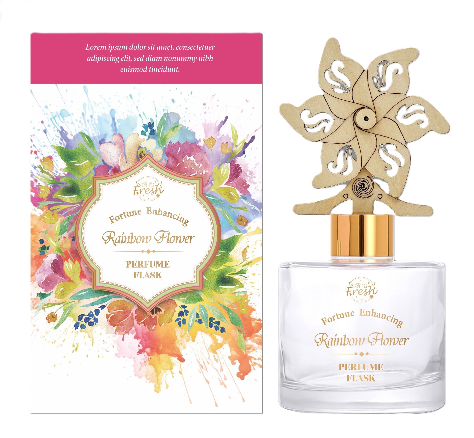 台灣 清怡新版七色花轉運擴香瓶 (150ml) (送風車擴香棒) (EXP:2028.01)