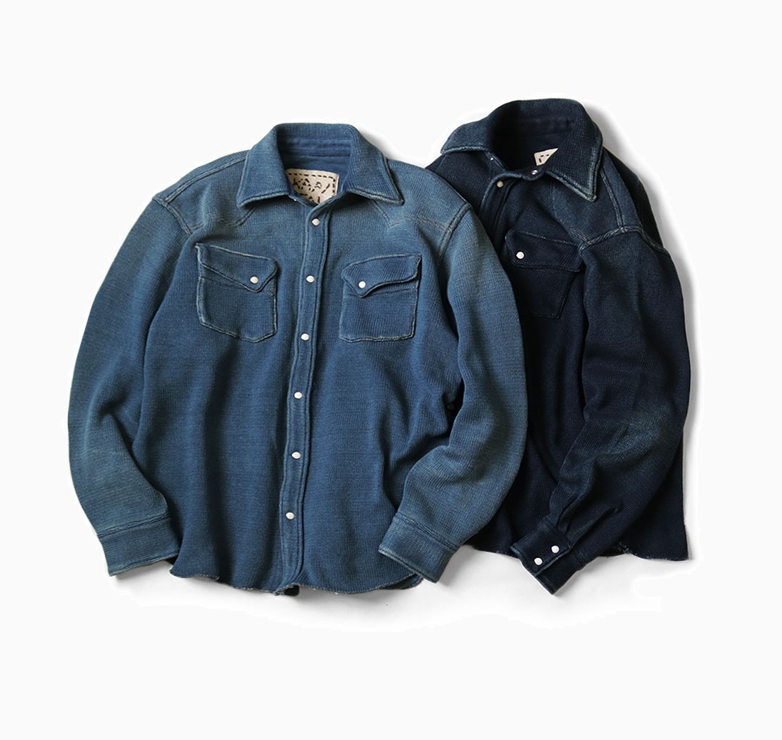 KAPITAL 2025 S/S 5G INDIGO COTTON KNIT HUSKY WESTERN SHIRT - PRE ORDER ITEM (預訂中)