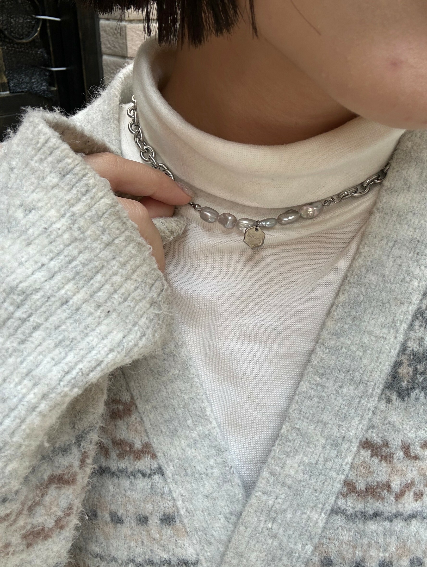 [justar] angelo (silver/gray pearl) necklace | NO.81