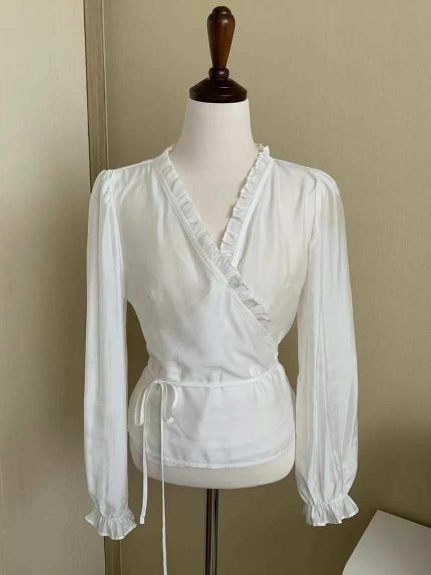ruffles透薄邊交疊上衣