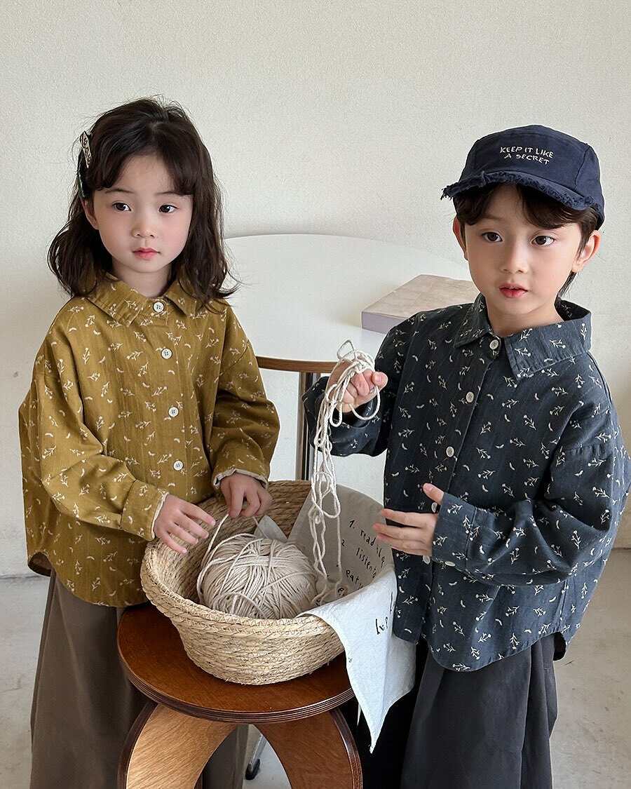 森系復古碎花長袖襯衫