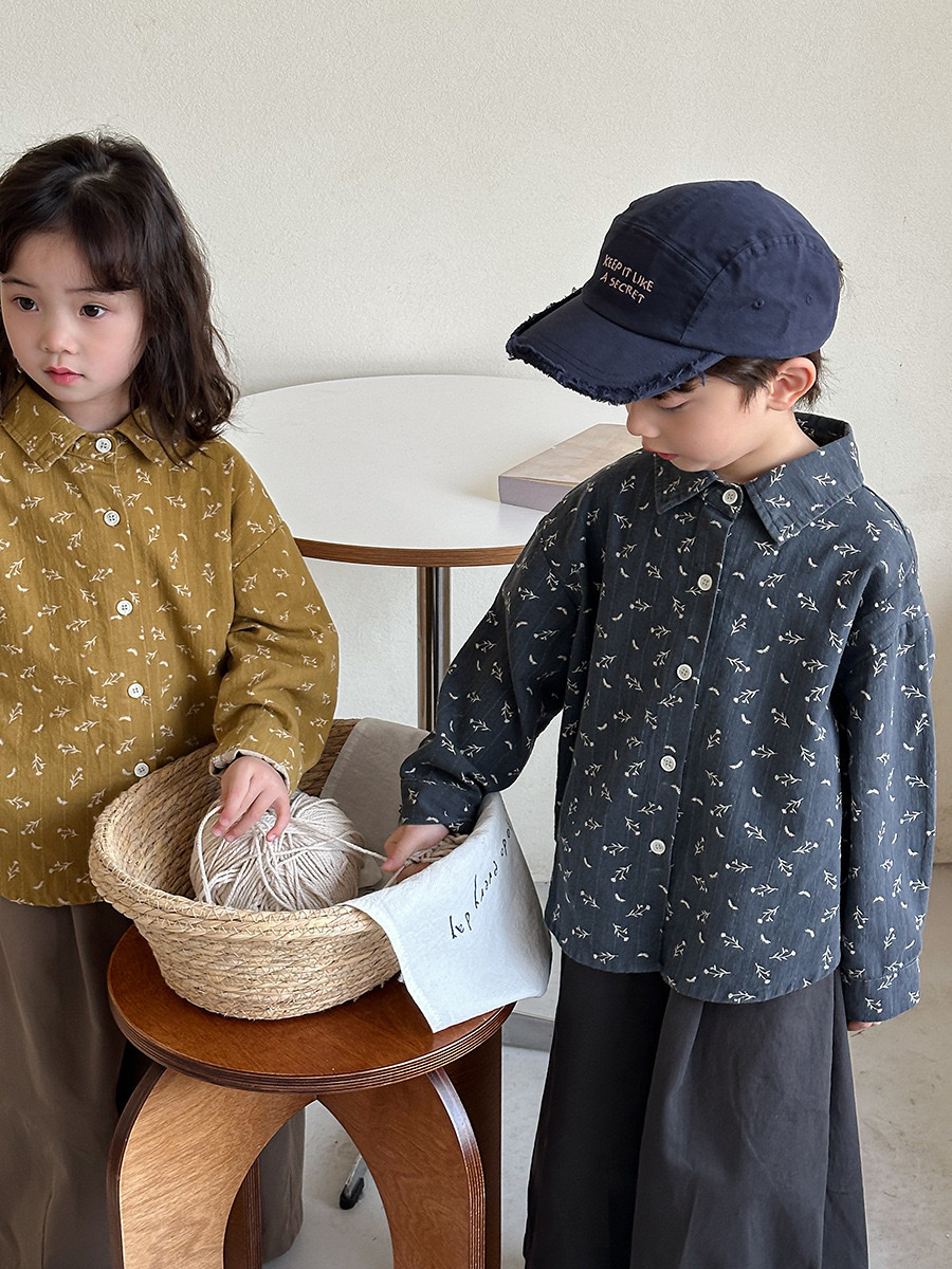 森系復古碎花長袖襯衫