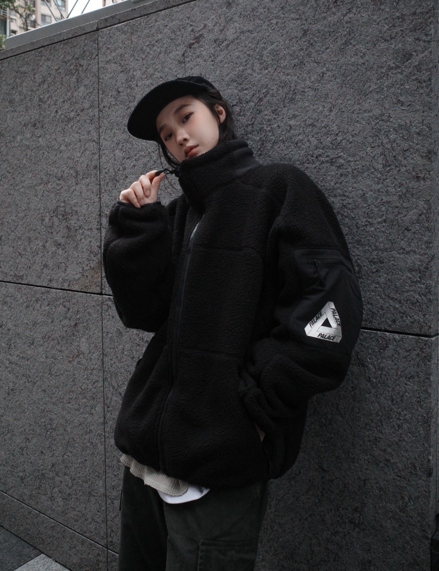PALACE THERMALITE FLEECE JACKET 毛毛拉鍊外套 灰色/黑色