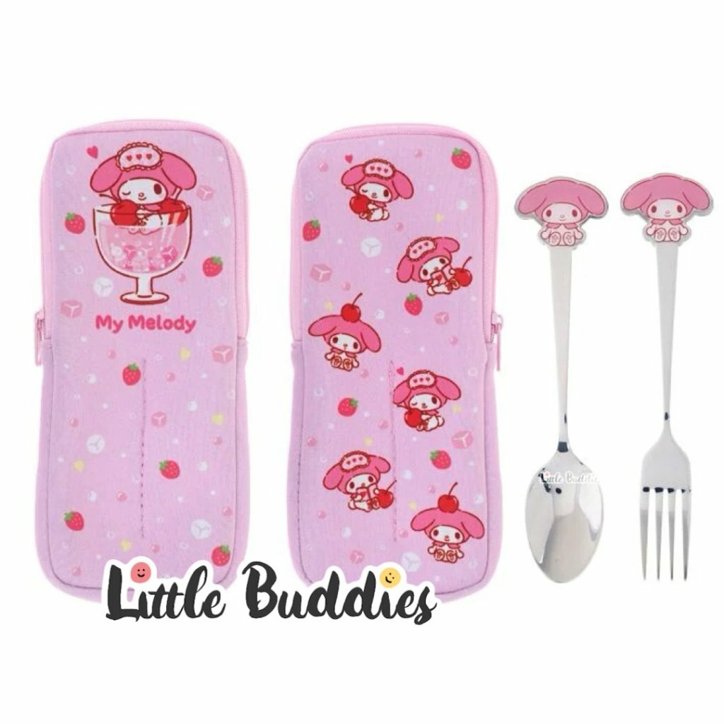 港版Sanrio 不鏽鋼餐具連收納袋 (匙+叉)