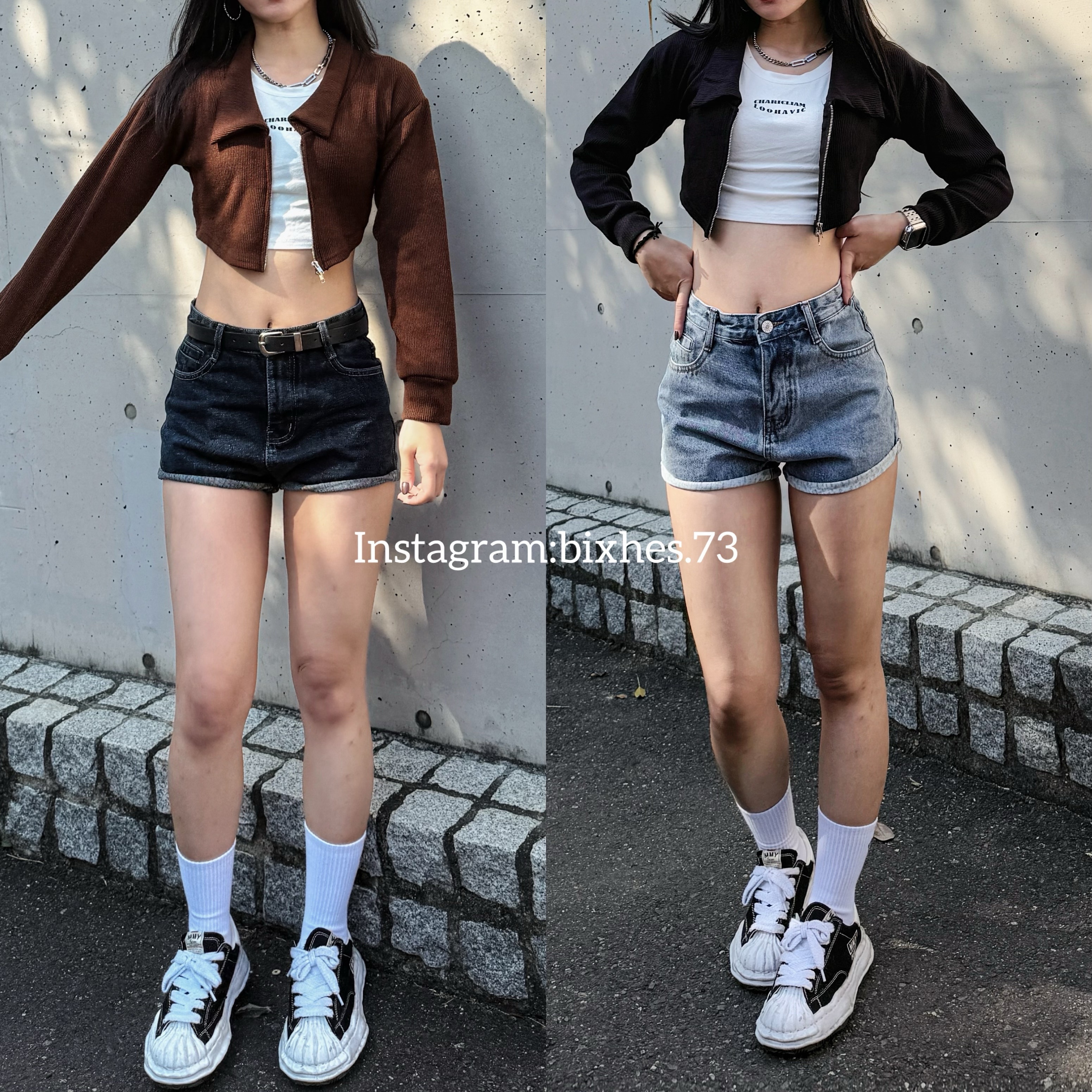 小捲邊附皮帶牛仔短褲(E00112)