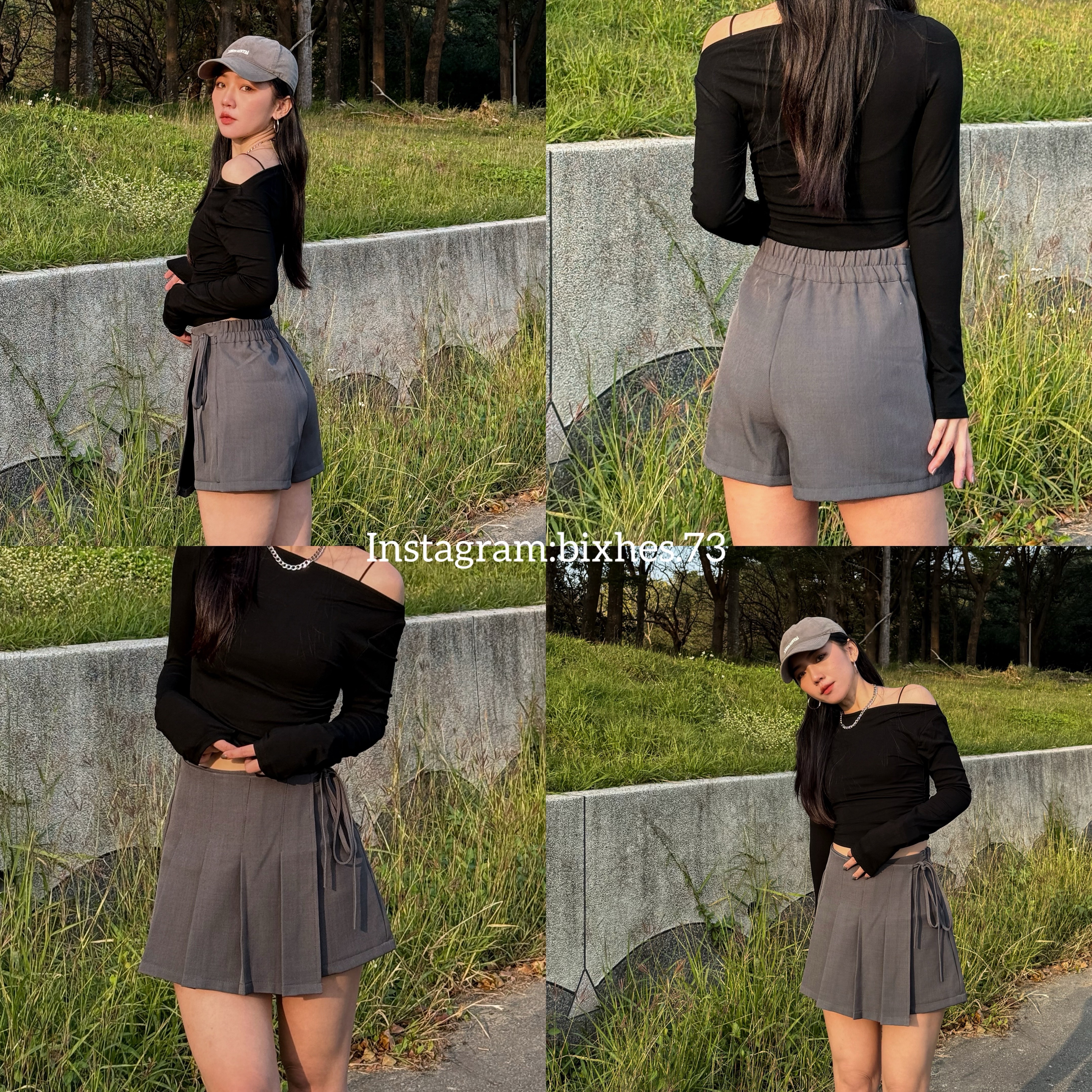 綁帶西裝百褶褲裙(D00046)