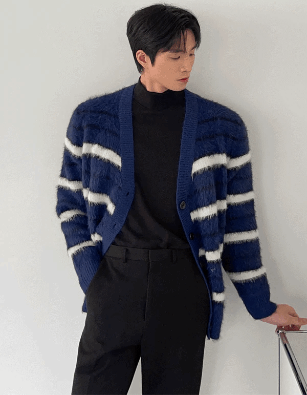 安哥拉條紋針織開襟衫