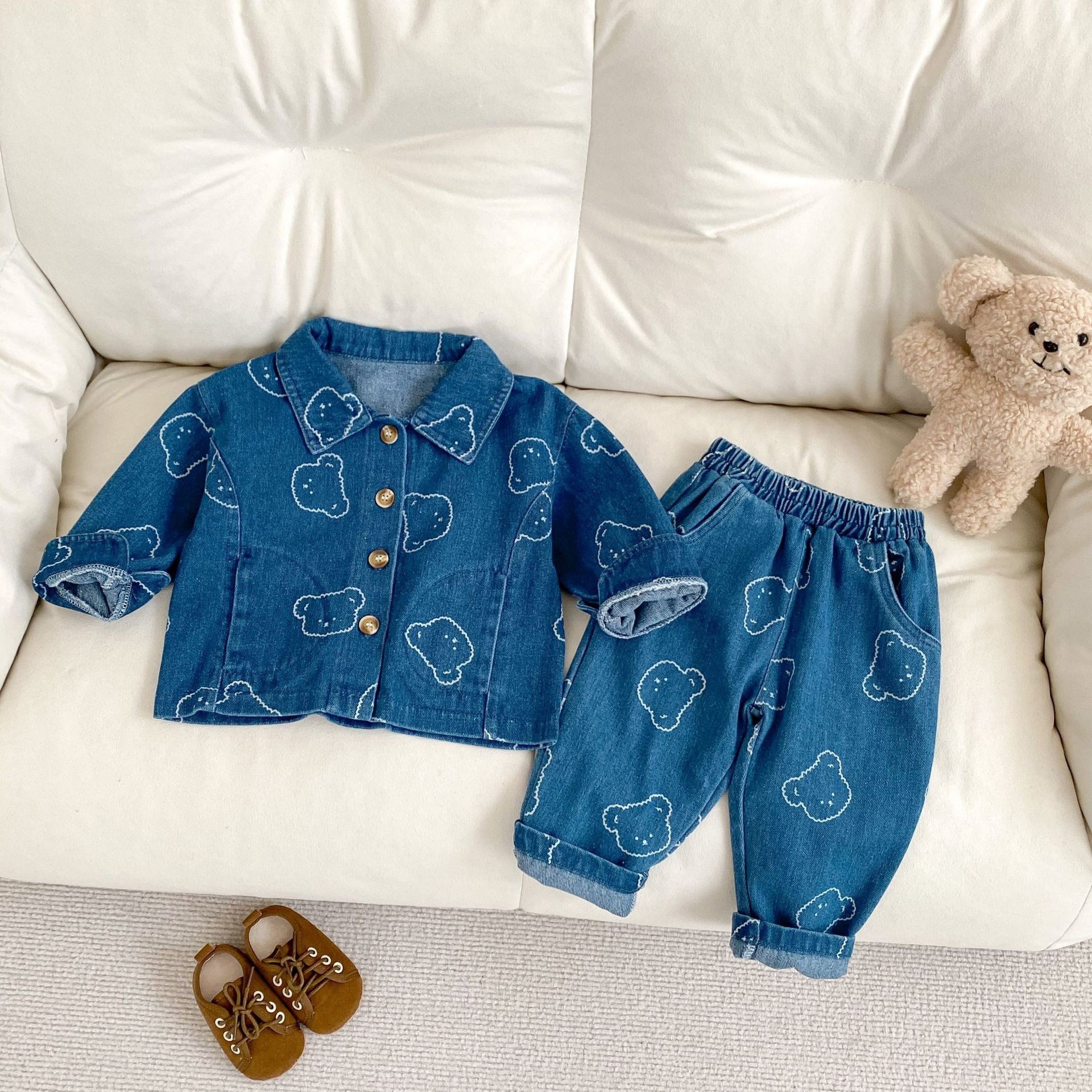滿版小熊牛仔襯衫/長褲