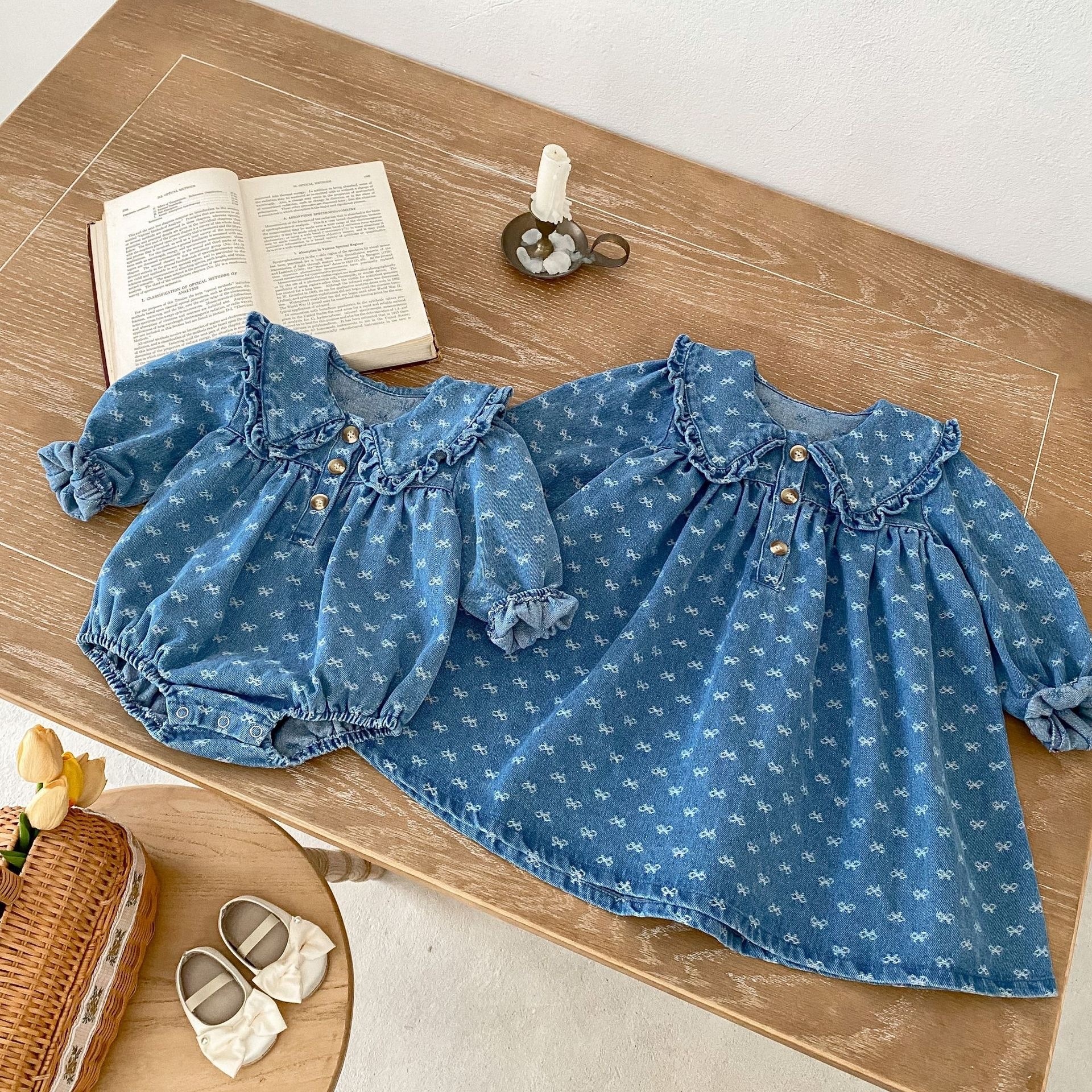 蝴蝶結牛仔洋裝/蝴蝶結包屁衣