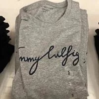 [U] TOMMY HILFIGER WOMEN'S ROUND NECK CURSIVE LETTERING SHORT SLEEVE T-SHIRT,GRAY, 76J3039-030 (UTH237)