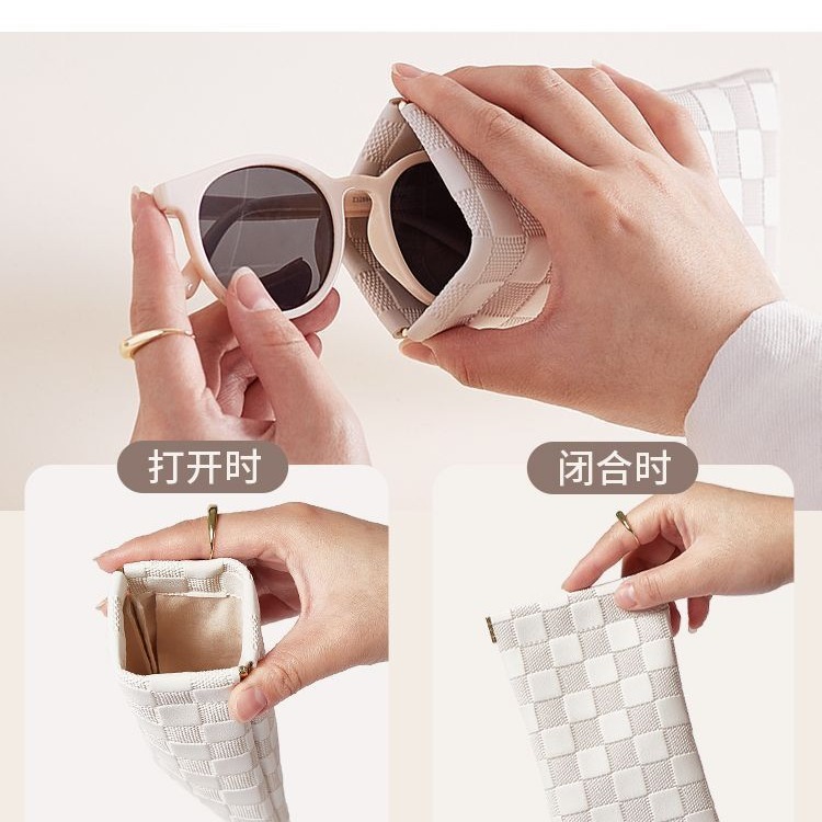 Plaid Snap Closure Storage Pouch