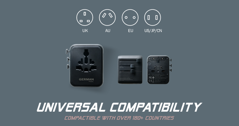 Built-in universal adaptor suitable for worldwide use