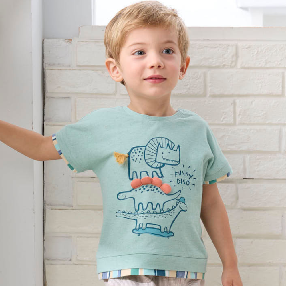 PIPPY立體背鰭恐龍塗鴉圓領上衣 綠