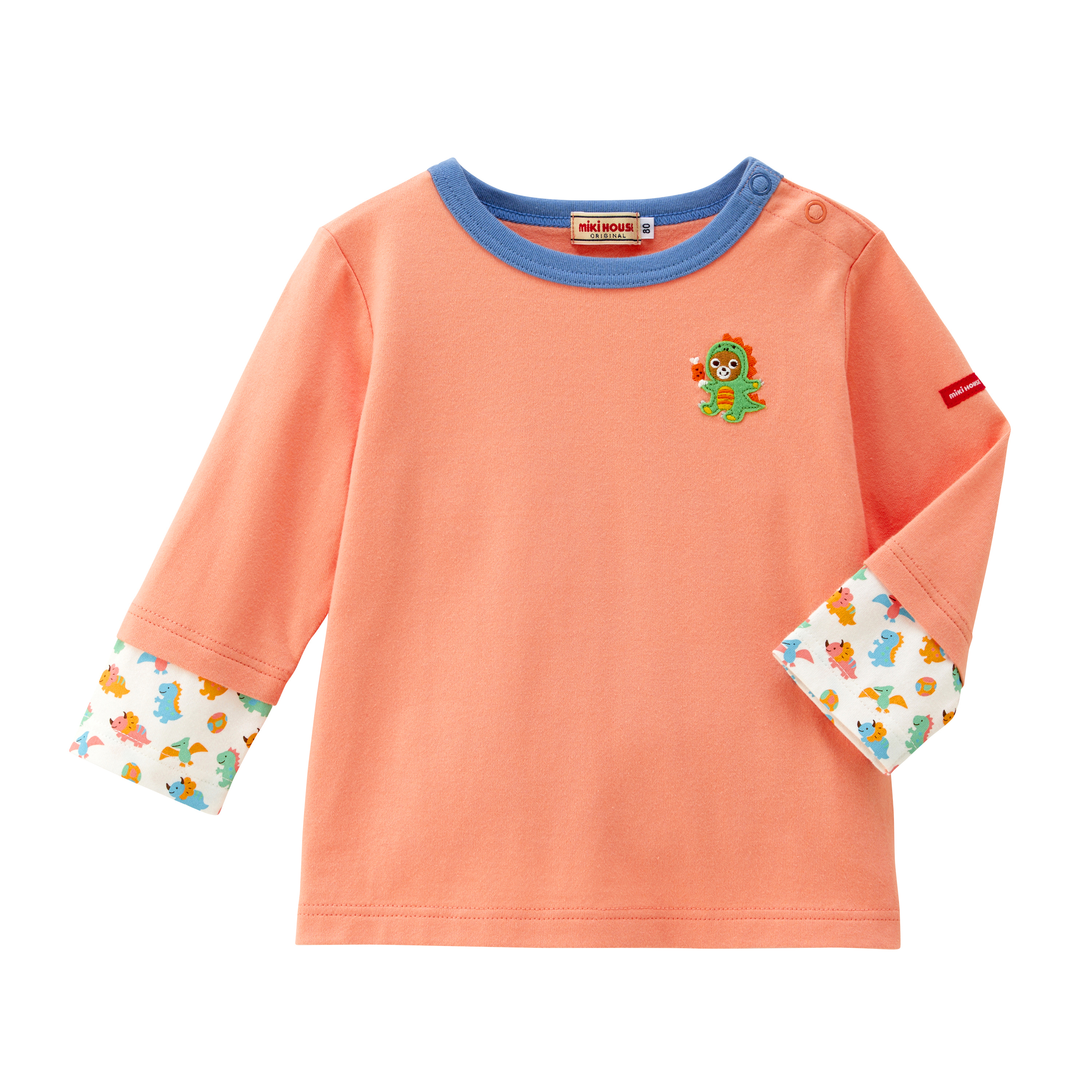 普奇熊恐龍雙層袖口長袖T恤-橙