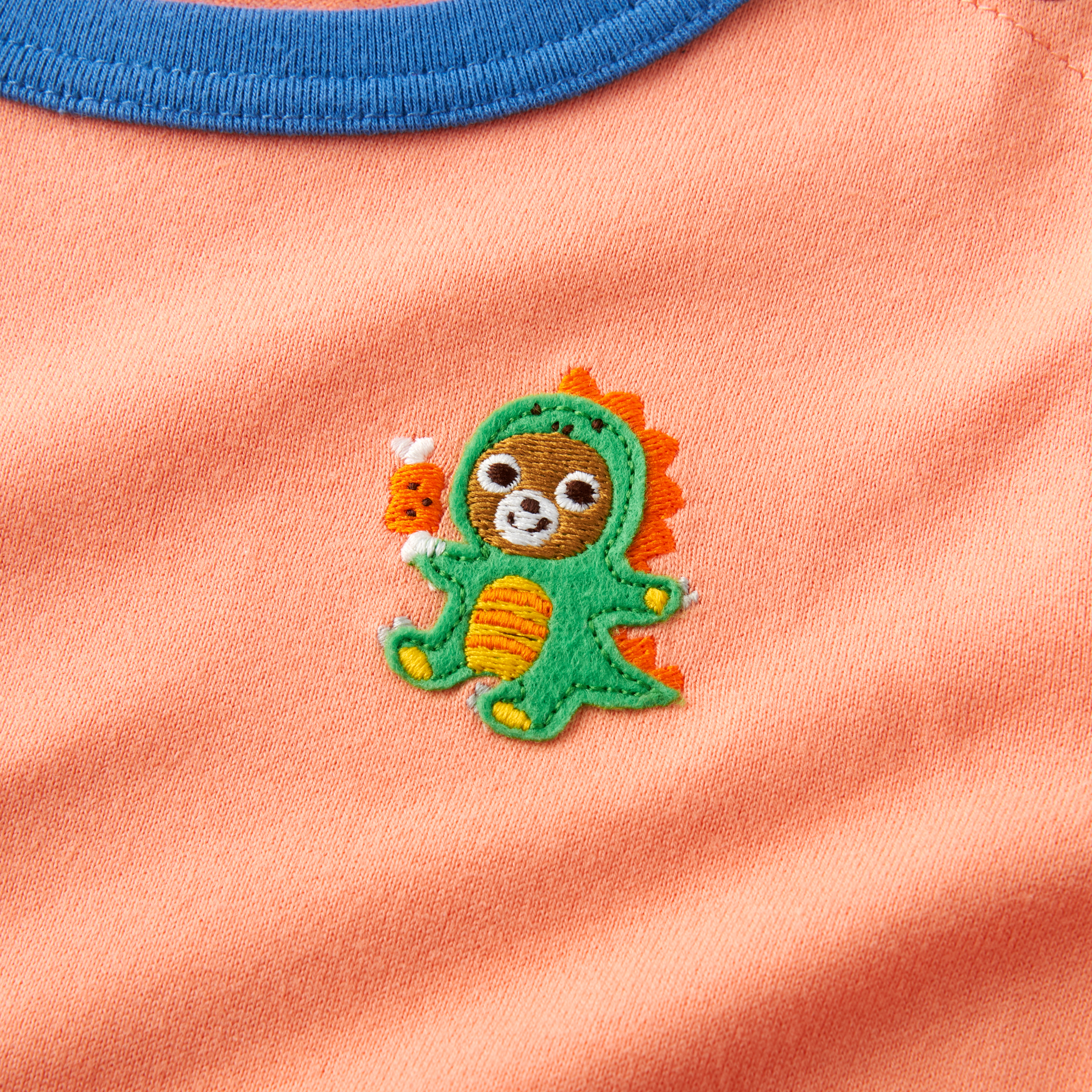 普奇熊恐龍雙層袖口長袖T恤-橙