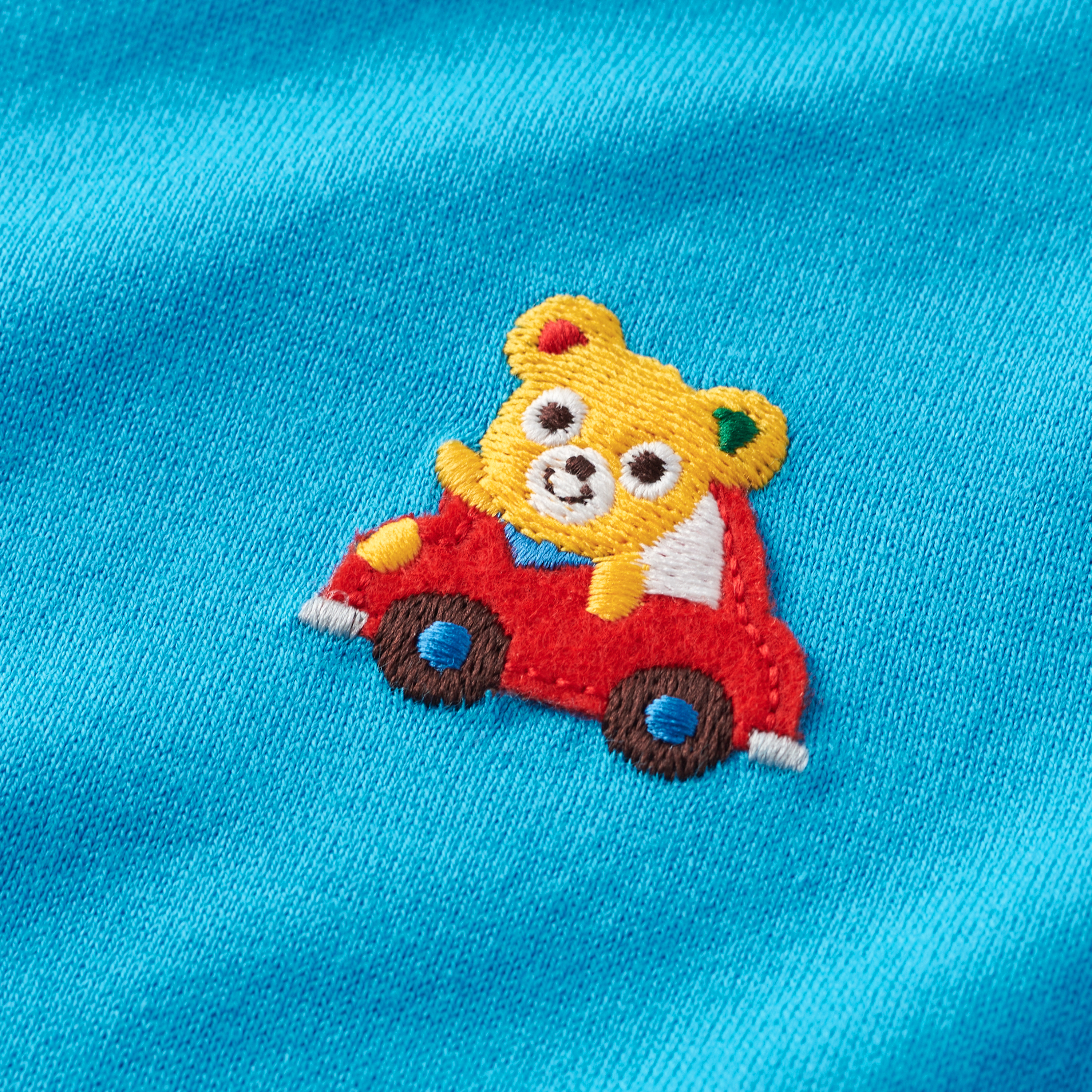 普奇熊車車雙層袖口長袖T恤-天藍